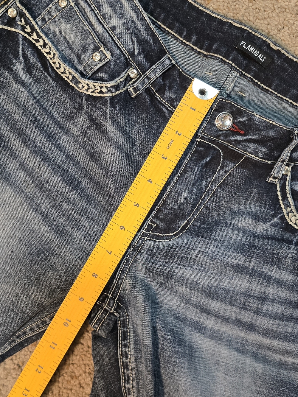 ✨ FLAMINGALS Rhinestone & Embroidered Mid-Rise Bootcut - Large - Picture 6 of 15